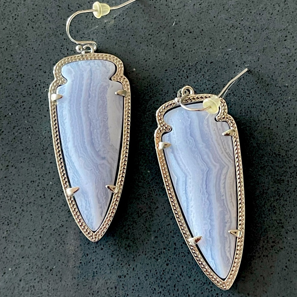 Kendra Scott Skylar Silver Drop Earrings | Blue Lace Agate